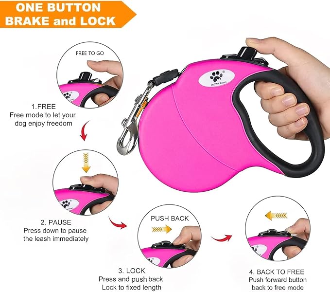 16 ft Retractable Dog Leash for Large Dogs up to 110 lbs,Tangle-Free Nylon Tape,Pink Dan L