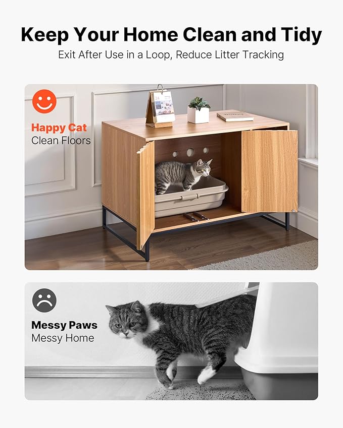 VEVOR Cat Litter Box Enclosure Furniture, 31.5 in Hidden Litter Box Cabinet with Scratch Pad & Storage, Waterproof Cat Washroom End Table Cat House, Fit Most of Litterbox, for Bedroom Living Room