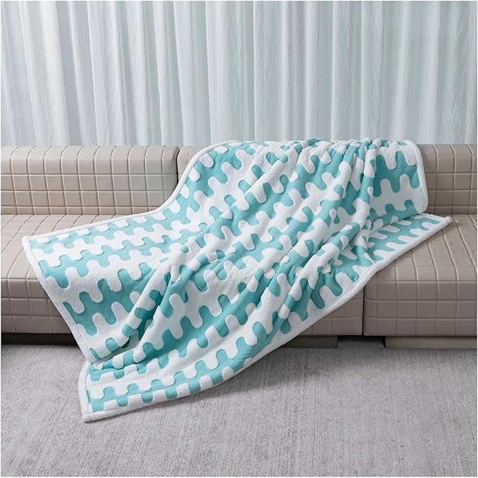 Waterproof Pet Blanket Blue Stylish Jacquard Sharpa Fleece Dog Blankets for Bed Couch Sofa Covers Throw Blanket for Puppy Cats Furniture Protection Washable Reversible Covers (Blue Wave,XXL)