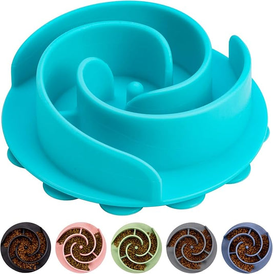 Slow Feeder Dog Bowls Insert, Bestalk Soft Silicone Slow Eating Feeder Insert with Suction Cups for Small, Medium and Large Dogs, Fit into Basic and Elevated Dog Bowls, Teal