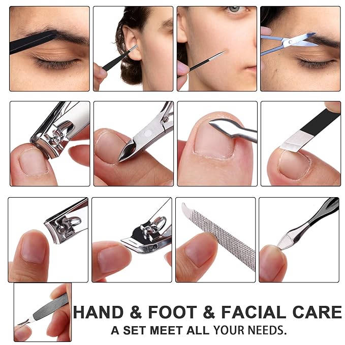 FAMILIFE Nail Kit, Professional Manicure Set Manicure Kit Nail Clipper Set, 13 in 1 Stainless Steel Pedicure Sets Clipper Tool, Men Grooming Tool with Portable Black Leather Travel Case for Him