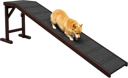PawHut Dog Ramp for Bed, Pet Ramp for Dogs with Non-Slip Carpet and Top Platform, 74" x 16" x 25", Brown