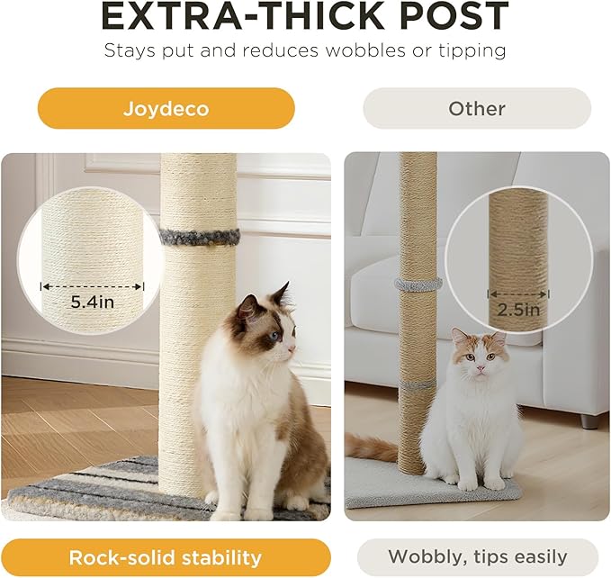 Joydeco Cat Scratching Post 38 Inches Heavy Duty and Thick Scratching Post Sisal Rope with Hanging Ball and Mice for Indoor Cats(Grey)