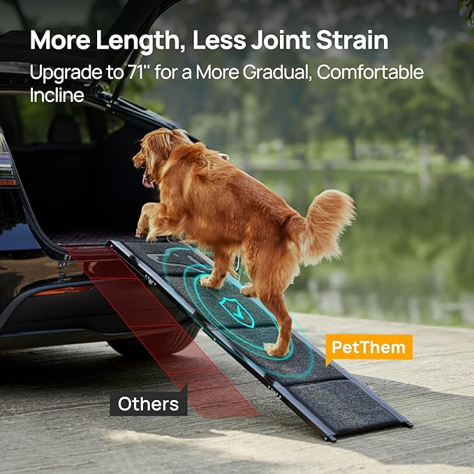 Dog Ramp for Car 71'' X-Long & 17.2" Wide Folding Dog Ramps for Large Dogs with Non-Slip Rug Surface Portable Dog Car Ramp for SUV Car & Truck, Outdoor Dog Ramp Up to 250 LBS