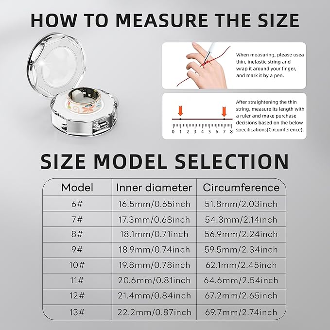 Smart Ring Health Tracker, for men and women, equipped with heart rate monitor, sleep tracker, 8 exercise modes, step counter, 5-7 days battery life, no subscription fee, IP68 waterproof R18 (10)