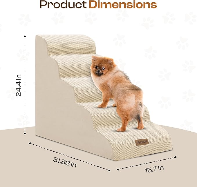 Replacement Cover for Miorun 5-Step Dog Stairs (Cover Only), Machine Washable, Anti-Slip, Fits Curved Dog Ramp for High Bed Up to 26", Beige