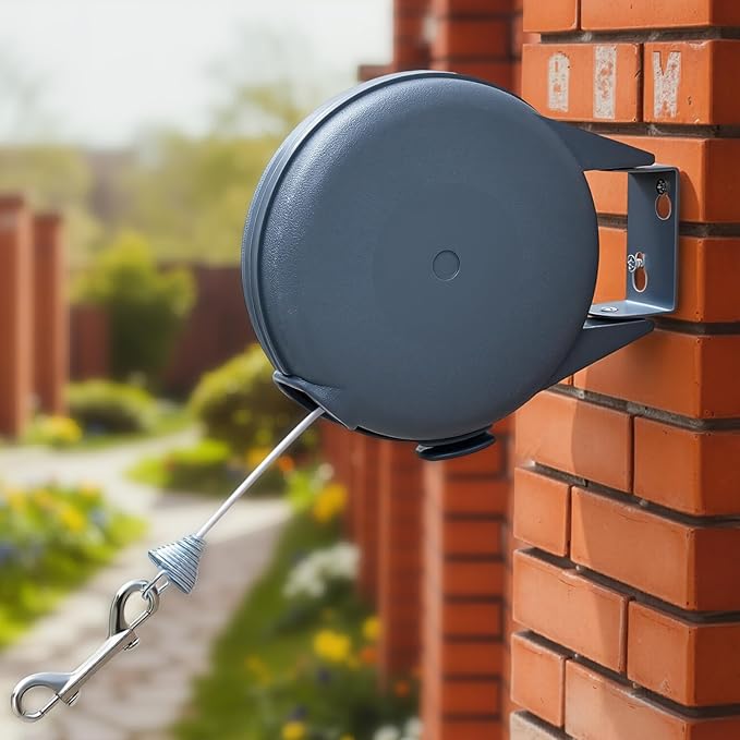 39ft Wall Mounted Retractable Dog Leash Extra Long Steel Cable with Length Lock, Anti Tangle Pet Leash for Medium Large Dogs up to 50lbs, Multi Purpose Outdoor Indoor Retractable Dog Tie