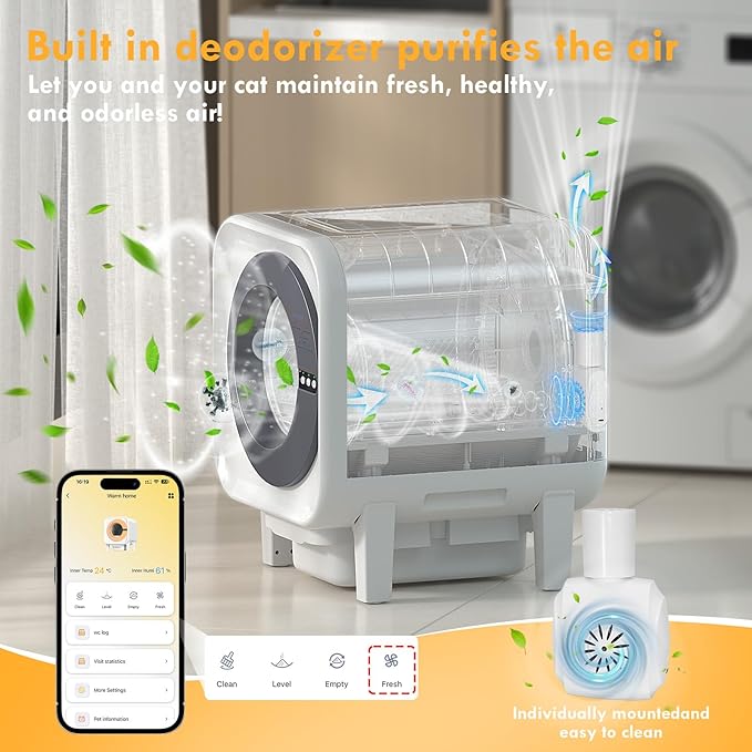 MICDAY Self Cleaning Litter Box, Automatic Litter Box Self Cleaning with APP Control Dynamic Monitoring,75L Litter Robot Dual Sensor Safety Protection, Odor Control System,Black