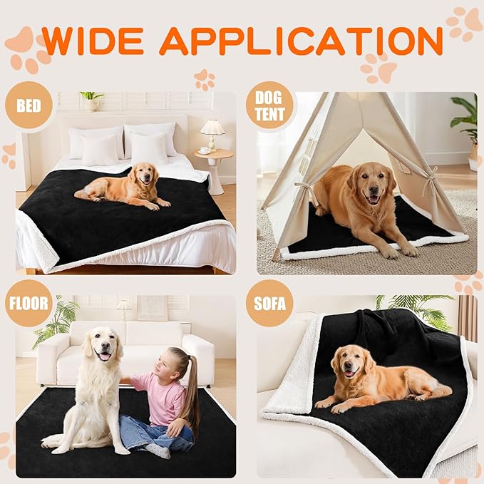 Smiry Waterproof Blanket Throw for Large Dogs, Soft Reversible Dog Blanket for Sofa Couch Bed, Washable Leakproof Sherpa Fleece Furniture Couch Protector(40"x60", Black/White)