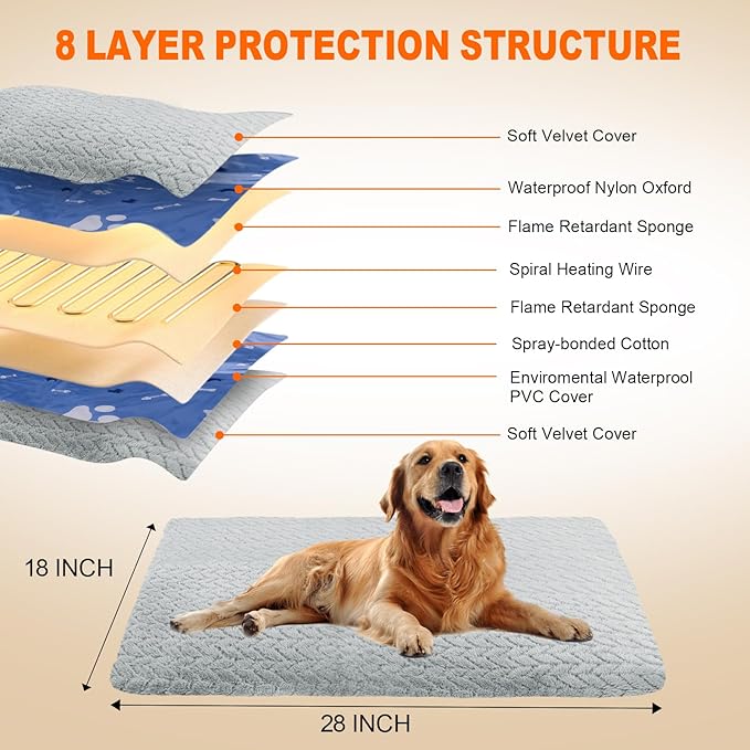 ENJOY PET Pet Heating Pad for Cats Dogs, Heated Dog Bed Indoor Dog Heating Pad with Chew Resistant Steel Cord, 12 Level Timer and Temperature Heated Pet Bed Electric Warming Blanket