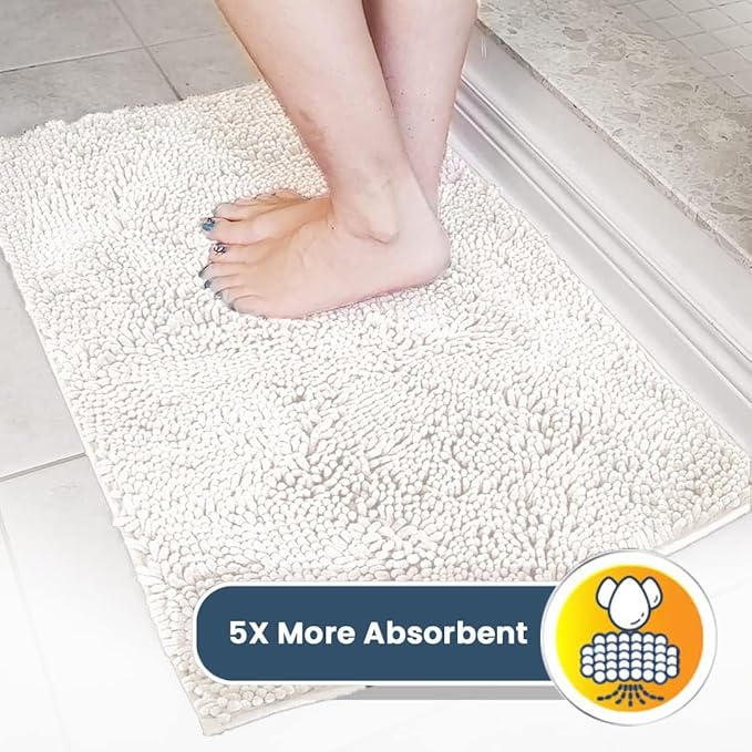 Muddy Mat® AS-SEEN-ON-TV Highly Absorbent Microfiber Door Mat and Pet Rug, Non Slip Thick Washable Area and Bath Mat Soft Chenille for Kitchen Bathroom Bedroom Indoor and Outdoor - White 24" x 96"