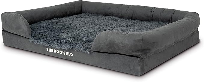 The Dog’s Bed, XL Grey Fur,Memory Foam, Pain Relief: Arthritis, Hip & Elbow Dysplasia, Post Surgery, Lameness, Supportive, Calming, Waterproof Washable Cover, Veterinary Approved