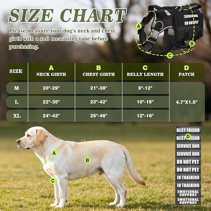 Service Dog Vest with Pockets,Medium Dog Harness and Removable Backpack for Training Hiking,Pet Vest with Handle&Molle System for Patches,Black M