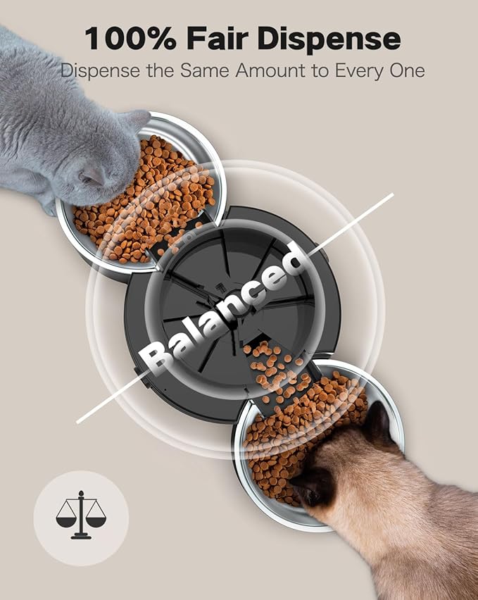 Automatic Cat Feeder for 2 Cats, 3L Food Dispenser SURDY Auto Cat Feeder with 2 Stainless Bowls (Black, 3L)