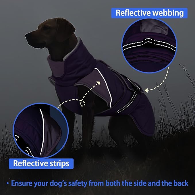 MIGOHI Warm Dog Jacket - Waterproof Small Dog Coat with Furry Collar, Windproof Dogs Fleece Vest, Reflective Cold Weather Coats for Small Dogs, Adjustable Buckle, Poodle,S,Purple