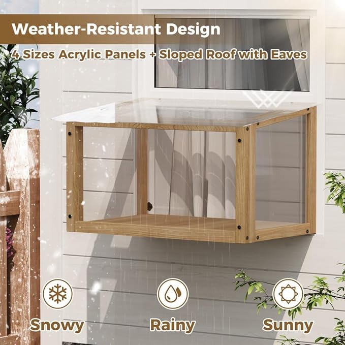 Cat Window Box, Cat cage, Wooden Window Perch House, Outdoor Hanging Enclosure with Solid Wood and Acrylic Panels, for Single-Hung Windows Measuring 24-35 Inch