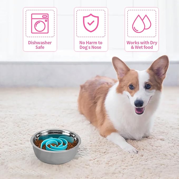 Slow Feeder Dog Bowls Insert, Bestalk Soft Silicone Slow Eating Feeder Insert with Suction Cups for Small, Medium and Large Dogs, Fit into Basic and Elevated Dog Bowls, Teal