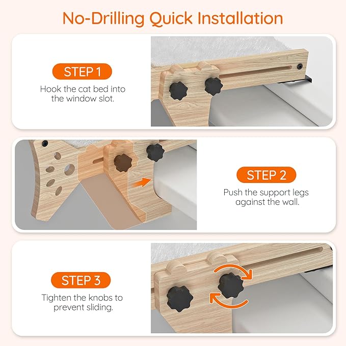 HOOBRO Cat Window Perch Set of 2, Cat Window Hammock with Soft Plush, Cat Window Seat with Support Legs for Indoor Use, Cat Beds for Window and Floor, Natural NL44CS03