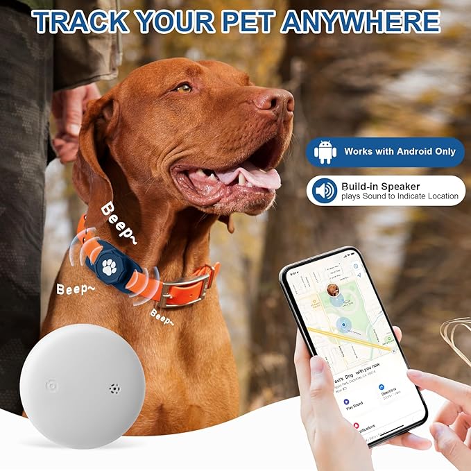 Smart Pet Tracker for Collar - Dog Trackers Pet Location Tracker with Holder, No Monthly Fee, Anti-Lost Tracking Device for Pets,Bag Straps, Compatible with Google Android Only(Not for iOS),Blue
