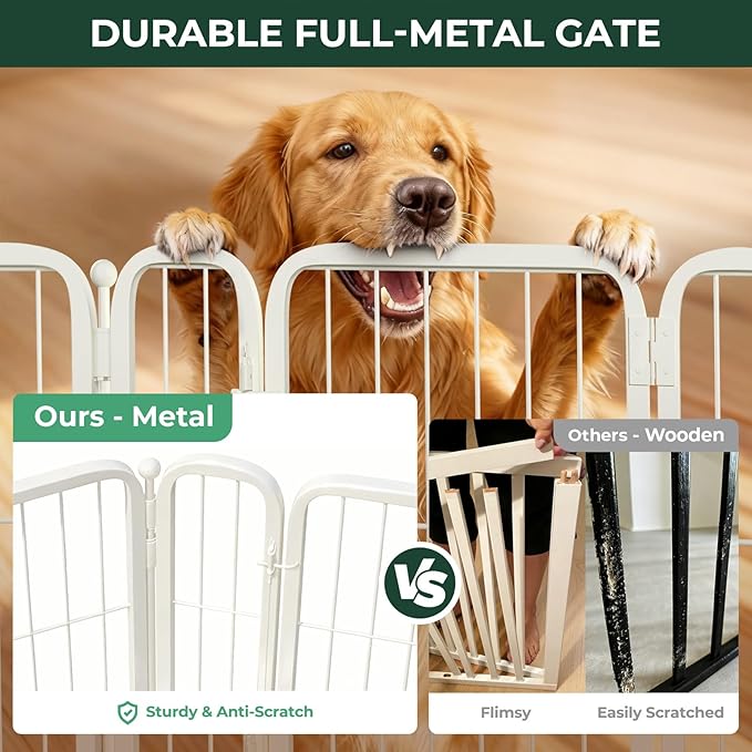 FXW Dog Gate Extra Wide Designed for Indoor Use, Adjustable Width Up to 219-inch Wide (40" H 8 Wire Panels for Medium and Large Dogs), White