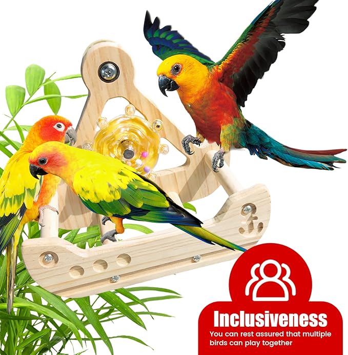 Bird Perch Toy, Interactive Rotating Toy, Wooden Parrot Perches, Bird Cage Accessories, Safe Wooden Construction, for Parakeets, Cockatiels & Small Parrots, PRO