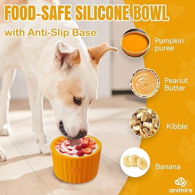 Dog Lick Bowl, Anxiety Relief Dog Licking Mat Freezer Treat Dispenser, Non-Slip Anti-Choking Silicone Slow Feeder Lick Bowl for Small Medium & Large Breed Dogs, BPA Free(Orange,M-L)
