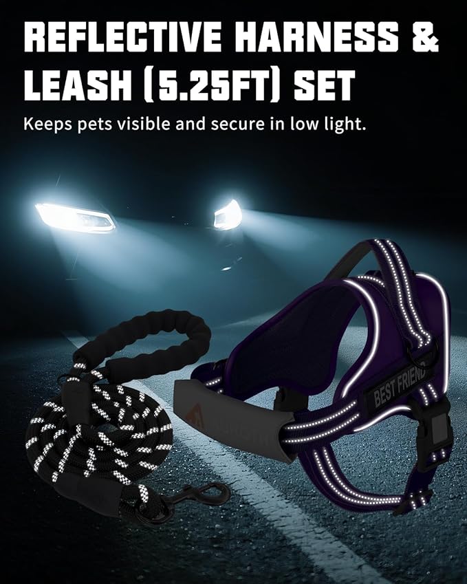 AUROTH Dog Harness and Leash Set, Soft Padded No Pull Dog Harness with 5.25FT Dog Leash, No Choke, Easy On Pet Vest, Adjustable Reflective Dog Vest Small Sized Dog, Easy Walking and Training