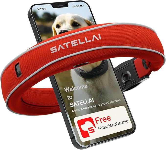 SATELLAI GPS Dog Collar, Red [Free 1-Year Membership] The Most Advanced Dog Wireless Fences with AI Analysis, Precise Position, 5-Day Battery, and IP68 Waterproof, Flexible Virtual Fencing for Dogs