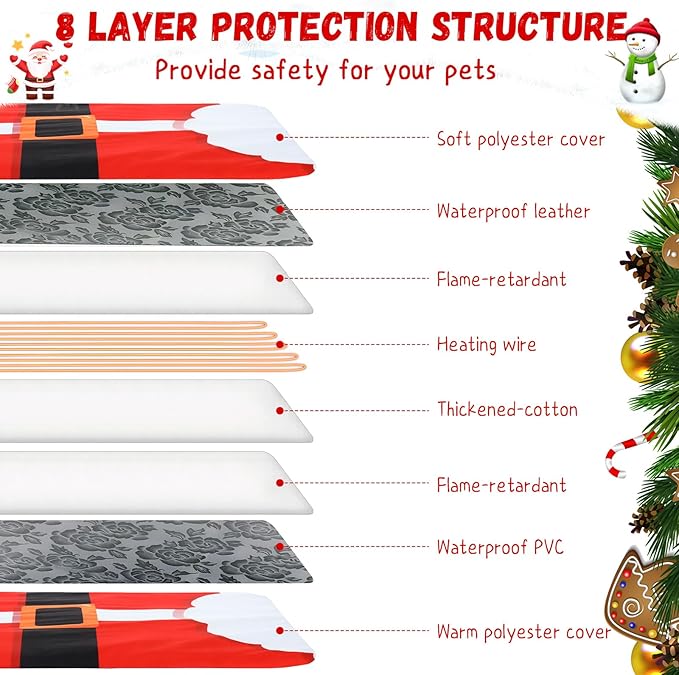 Tuanse Christmas Pets Heating Pad for Cats Dog 12 Level Adjustable Temperature Electric Heated Pad with Timer Waterproof Cat Heated Bed with Chew Resistant Cord for Pet Dog Puppy(17.7 x 17.7 Inch)