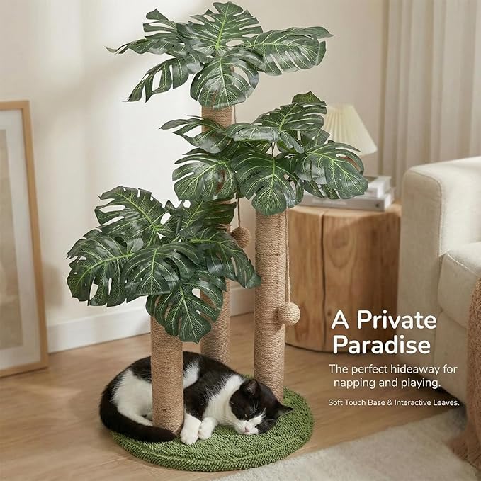 31.5Inch Cat Scratching Post,Cat Scratcher Tree with 3 Scratching Poles & 2 Interactive Dangling Balls,Cats Scratching Posts for Indoor Kitten & Adult Cats