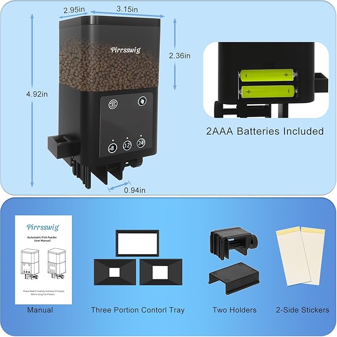 Automatic Fish Feeder for Aquarium - 320ml Unique Mechanical Design Food Dispenser with Timer, Moisture-Proof & Precision Feeding | Stable Auto Feeder for Vacation Fish Tank, Battery Included