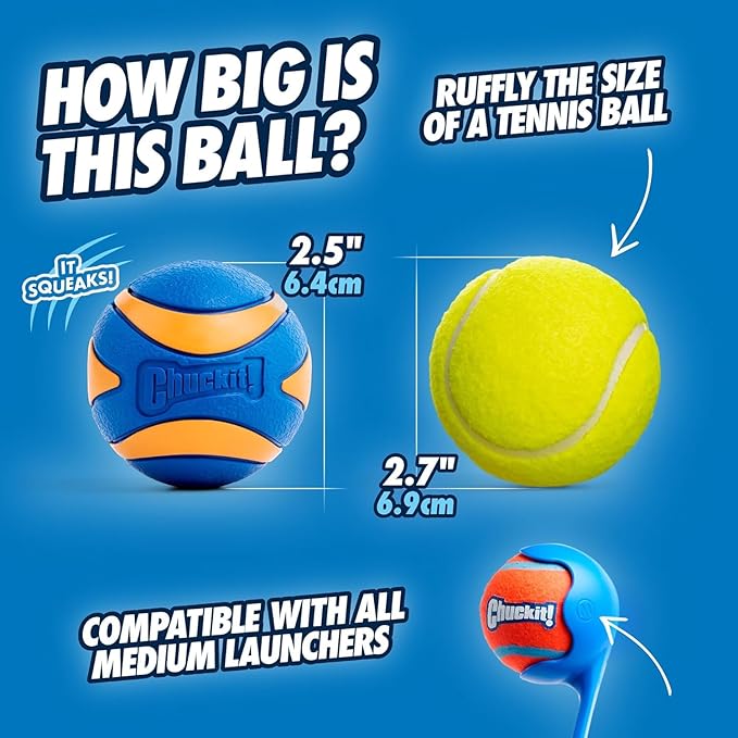 Chuckit! Ultra Ball & Launcher Bundle - Sport 18" with 2 Pack Medium (2.5") Bouncy Fetch Balls for Dogs 20-60 lbs, Dog Fetch Ball Thrower