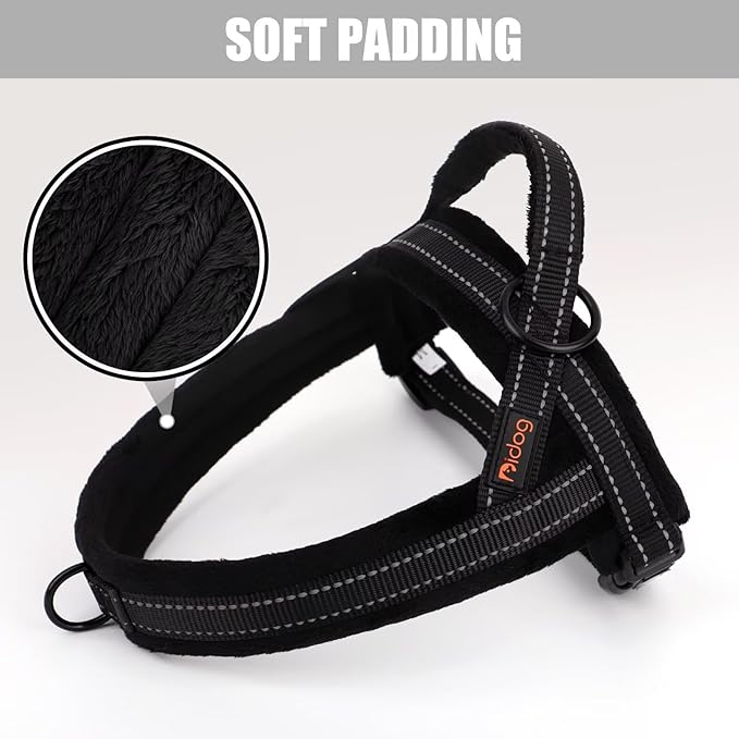 Didog Soft Flannel Padded Dog Vest Harness, No Pull/Quick Fit Reflective Dog Strap Harness, Easy for Training Walking (S:Chest 18-22", Black)