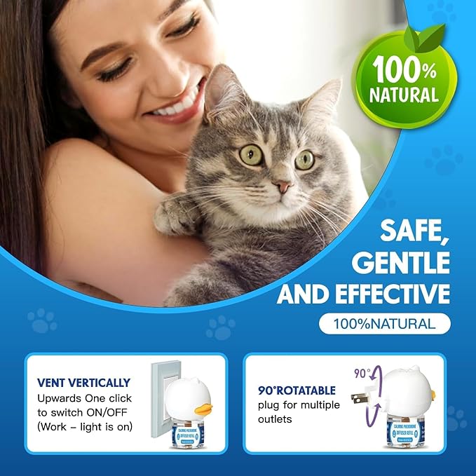 Cat Calming Pheromones Diffuser: 3-in-1 Kit Cat Appeasing Pheromone Diffuser to Calm (1 Plugin+2x48ml Refills) for Comfort Reduces Stress Anxiety, Long-Lasting Appeasing Pheromone for Pet Cat (3in1)