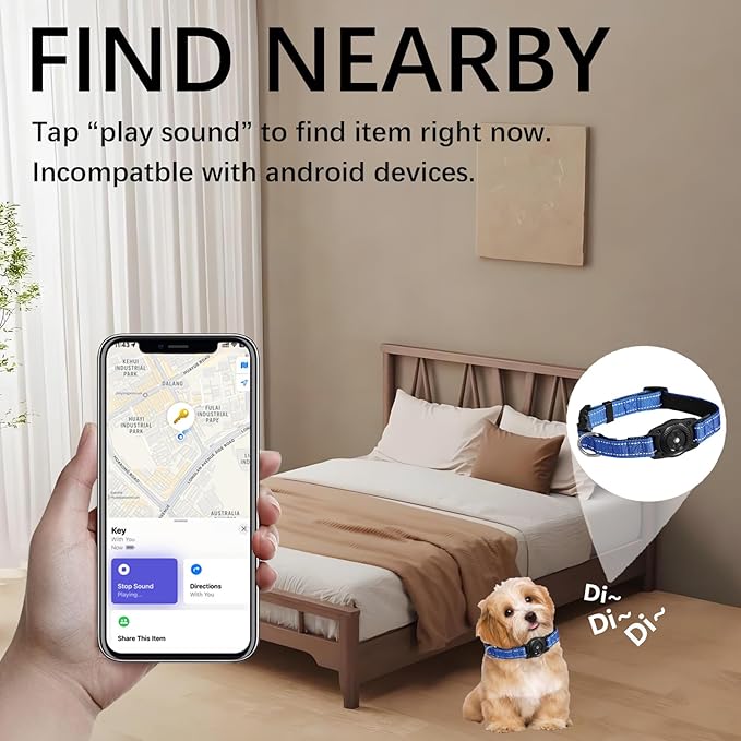 Tracking Collar for Dogs Waterproof Adjustable Air Tag Dog Collar Holder, Comfortable Dog Collars for Small Medium Large Dogs (Blue, S)