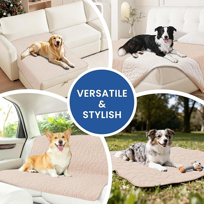 Waterproof Dog Blanket, Non-Slip Soft Pet Bed Cover, Couch Cover for Dogs Washable, Protects Sofa, Furniture, Crate, Car, Tear Resistant Leakproof Pet Blanket (68x82 Inch, Beige)
