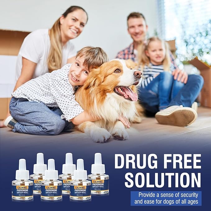 Dog Calming Diffuser Refills 6 Pack Pheromone Appeasing Pet Pheromones Refill 48ml to Calm for Anxiety Relief Reduce Aggression Stress Fighting Barking Fit Common Diffusers Plug in 180 Day(Tasteless)