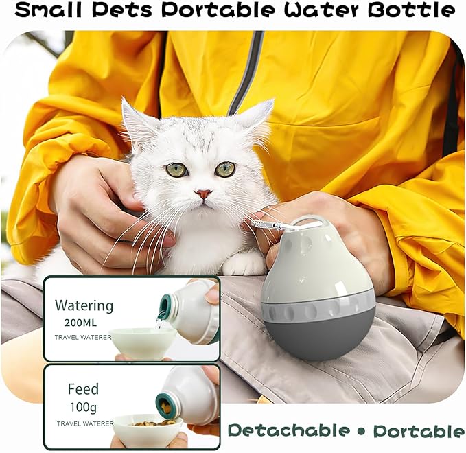 Dog Travel Water Bottle Detachable Bowl Leak Proof Portable ，Silicone Bottle Body，Collapsible and Suitable for Small Pets for Outdoor Walking, Hiking, Travel (Gray, 200ml)