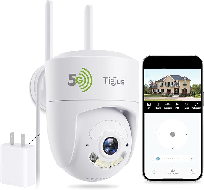 2.4G/5G Security Camera Outdoor, 2K Wired Cameras for Home Security, 360° PTZ Rotating, 24/7 Recording, Color Night Vision, AI Human Auto Tracking, 2-Way Audio, Alexa, IP66