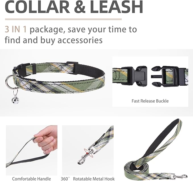 PUPTECK Adjustable Dog Harness Collar and Leash Set Step in No Pull Pet Harness for Small Medium Dogs Puppy and Cats Outdoor Walking Running, Soft Mesh Padded Reflective Vest Harnesses, Grn&YLW, XL