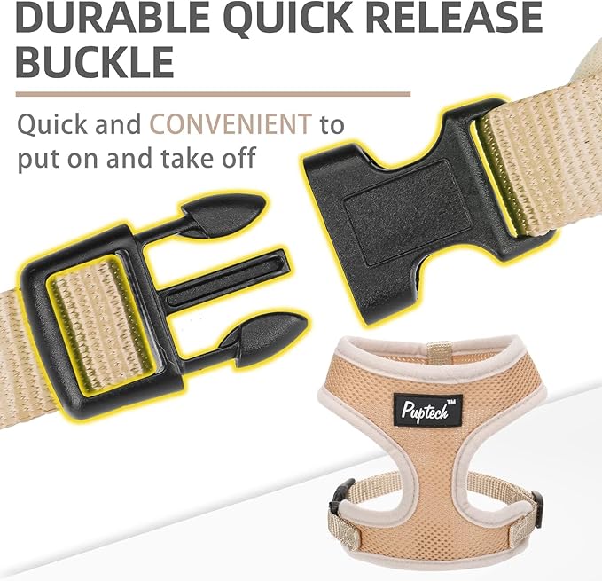 PUPTECK Soft Mesh Dog Harness and Leash Set Pet Puppy Cat Comfort Padded Vest No Pull Harnesses, Solid Beige, S