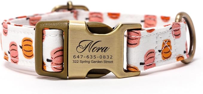 Personalized Dog Collar with Name and Phone Number Engraved,Adjustable Custom Puppy Collar,Organic Cotton Pet Collar for Small Medium Large Boy Girl Dogs