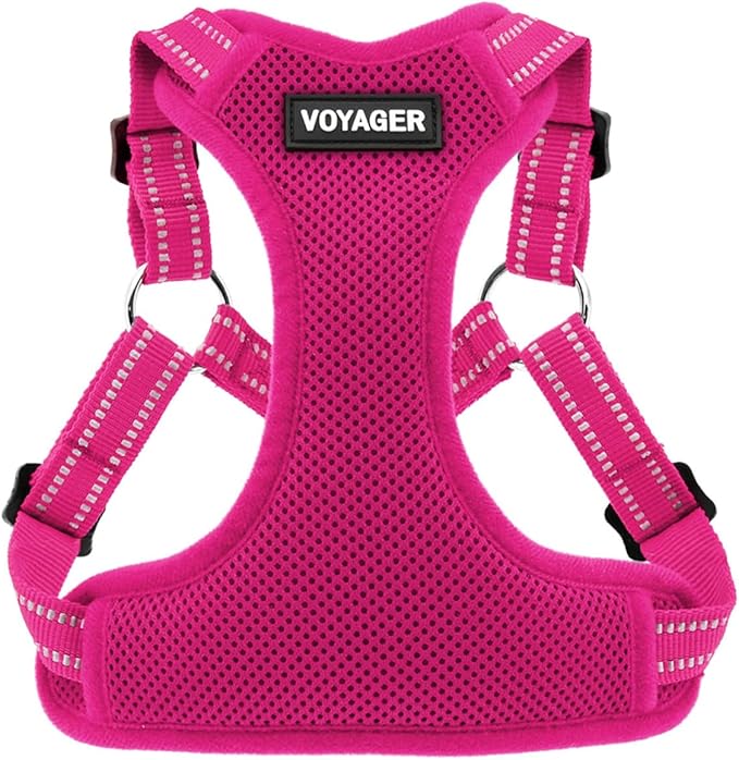 Best Pet Supplies Voyager Mesh Dog Breathable Harness Reflective Stitching, All Weather Adjustable for Walking Training, or Running - Heavy Duty & Durable, Harness (Fuchsia), XS