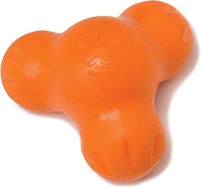 WEST PAW Zogoflex Tux Treat Dispensing Dog Chew Toy – Interactive Chewing Toy for Dogs – Dog Games for Aggressive Chewers, Fetch, Catch – Holds Kibble, Treats, Large 5", Tangerine