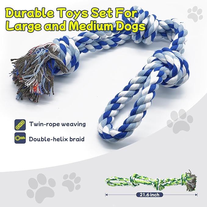 Rocfish [3 Pack] Dog Rope Toys for Aggressive Chewers, Nearly Indestructible Tug of War Toys for Large & Medium Dogs, 100% Cotton, Teeth Cleaning Chew Rope, Heavy Duty Tug of War Dog Toy for Boredom