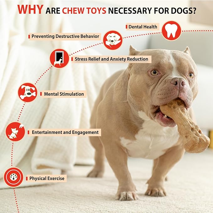 Willjoy Dog Chew Toys for Aggressive Chewers, Tough Dog Toys for Aggressive Chewers, Pine Wood and Nylon Indestructible Dog Toy, Bacon Flavor Large Dog Toys to Keep Them Busy