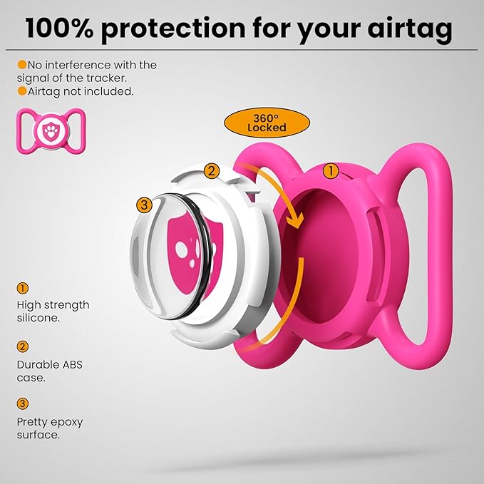 2 Pack Waterproof AirTag Dog Collar Holder for Apple Tracker Rose Red&Blue