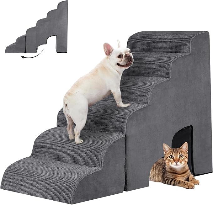 29" H Dog Stairs for Small and Medium Dogs 6-Step Ramps for High Beds and Couch Non-Slip Extra Wide Pet Stairs for Old Dogs and Puppy and Cat - Stable & Durable with Machine Washable Cover