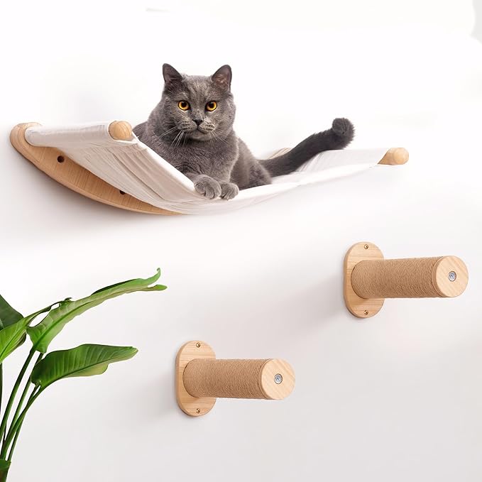 7 Ruby Road Cat Hammock Wall Mounted Shelf with Two Steps Set - Wall Shelves and Perches for Sleeping, Playing, Climbing and Lounging - Modern Cat Bed & Furniture for Indoor and Large Cats or Kitty