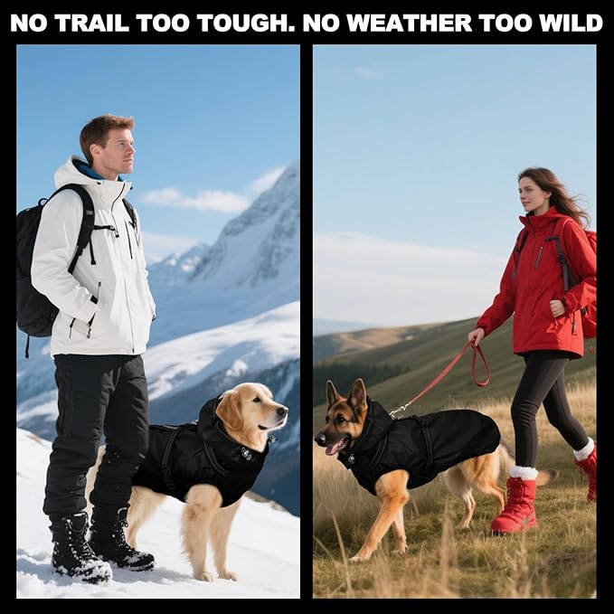 Dog Raincoats for Large Dogs with Hood, Waterproof Dog Rain Jacket with Adjustable Built-in Harness & Back Zipper, Reflective Strip, Removable Hood,for Rainy Walks, Muddy Roads - Black XXXL